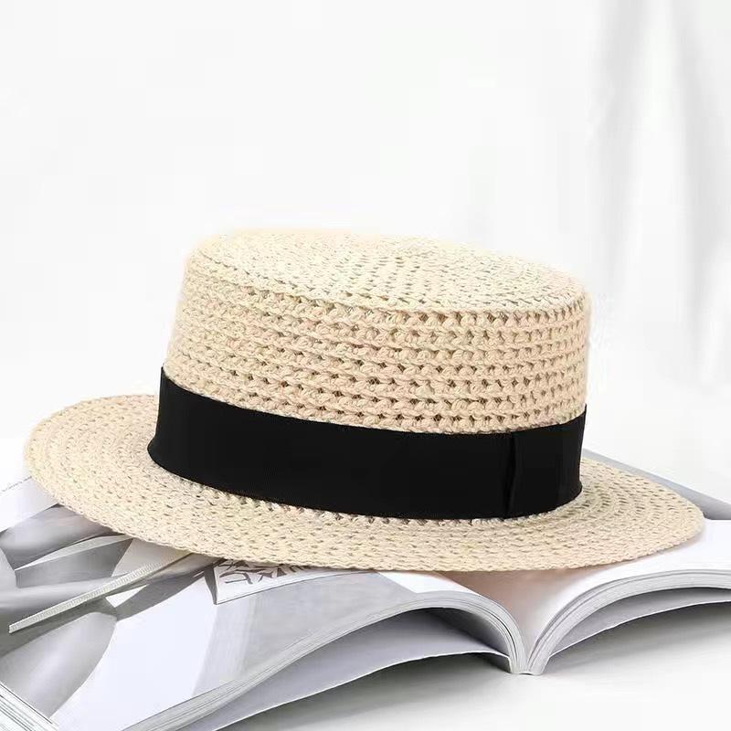Flat top top hat women's British spring hat women's small brim sun hat straw hat versatile fashion small fresh sun hat men