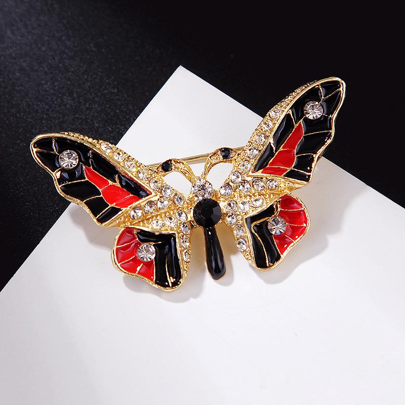 Broche Papillon Strass Émail Peint Alliage Épinglette pour Accessoires Vêtements Femme