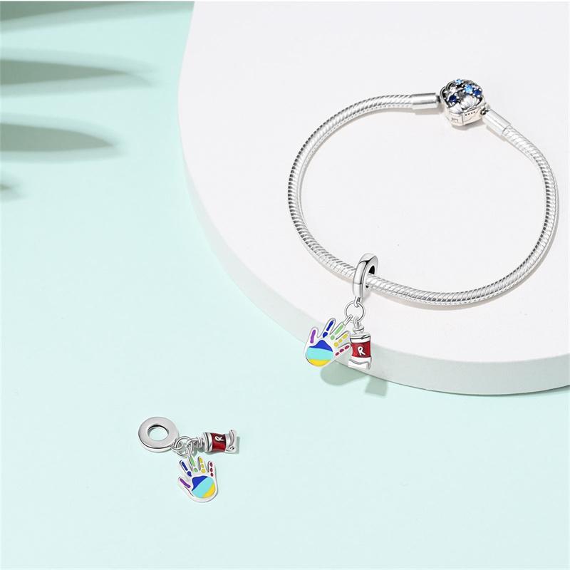 Copper-Plated Artist Series Painted Hand Pendant Fit Pan Bracelet&Bangle Diy Beads For Women Birthday Fine Jewelry Gift New