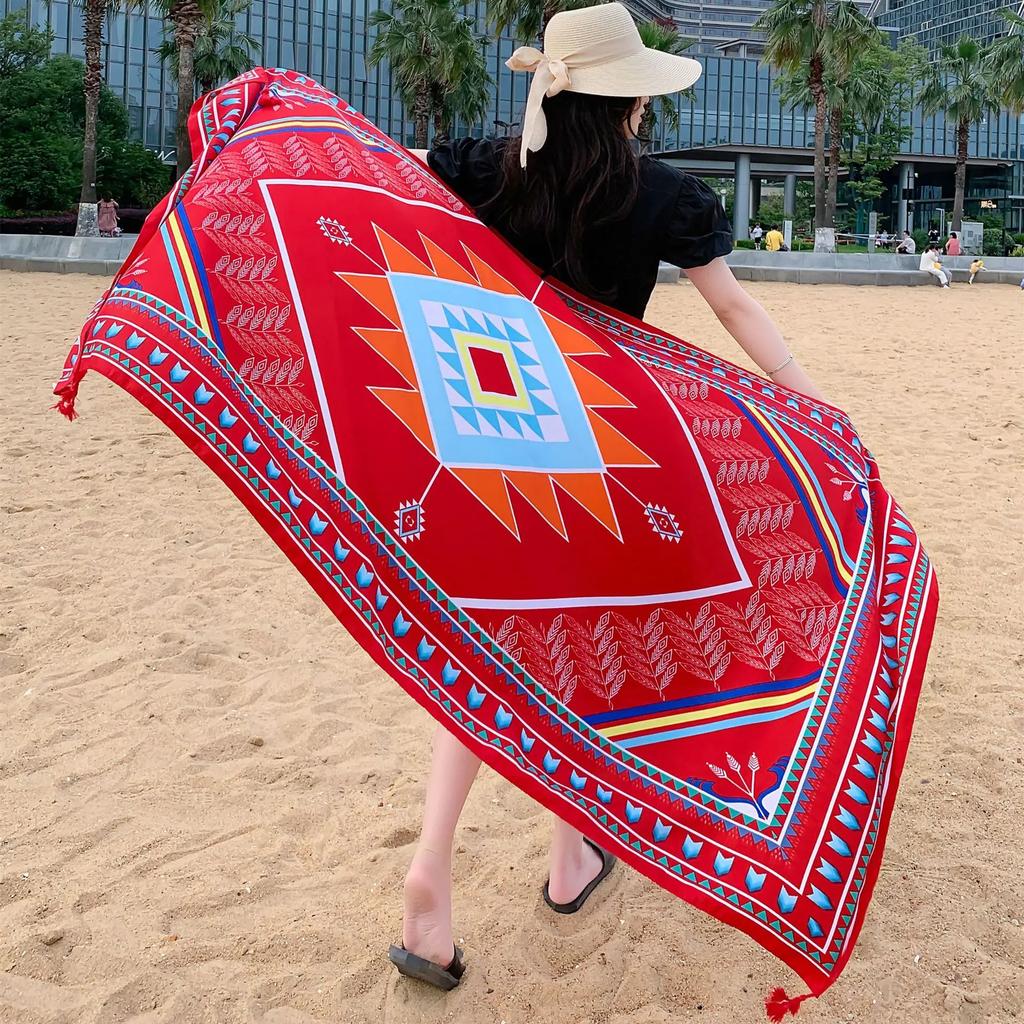90x180cm Bikini Bathing Swimwear Cover Up Sarong Wrap Scarf Twill Cotton Pareo Beach Cover-Ups Women Large Beach Dress