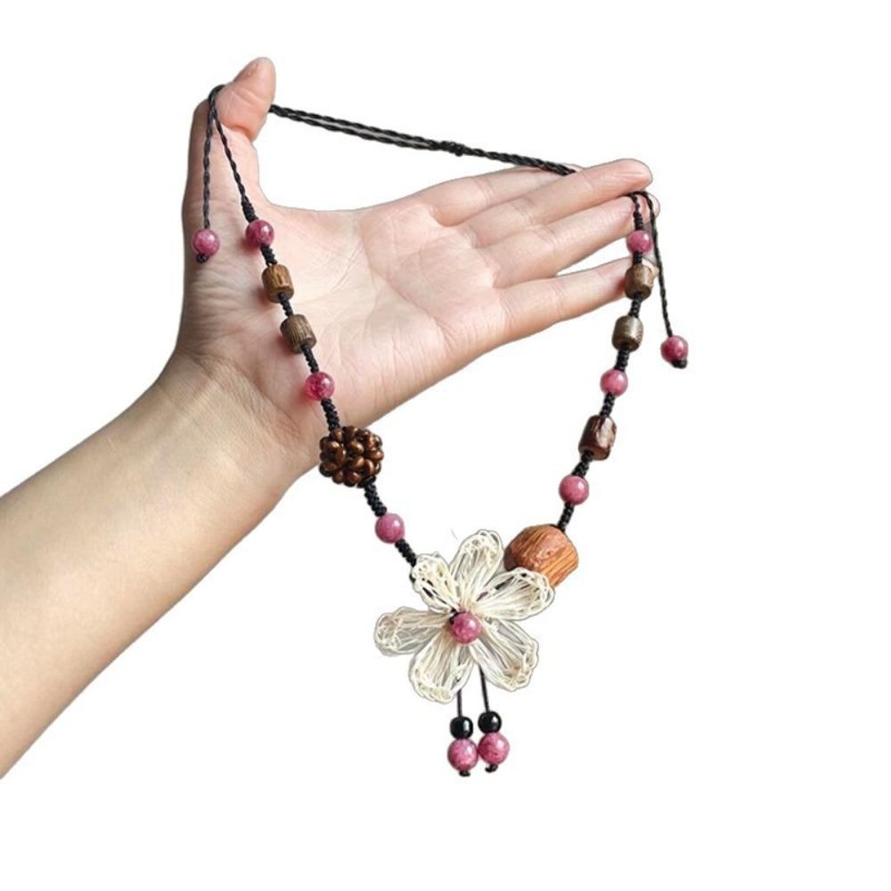 

Длинное ожерелье из бусин с цветами, ретро-дизайн, ожерелье из деревянных бусин, новые женские украшения, повседневная носка