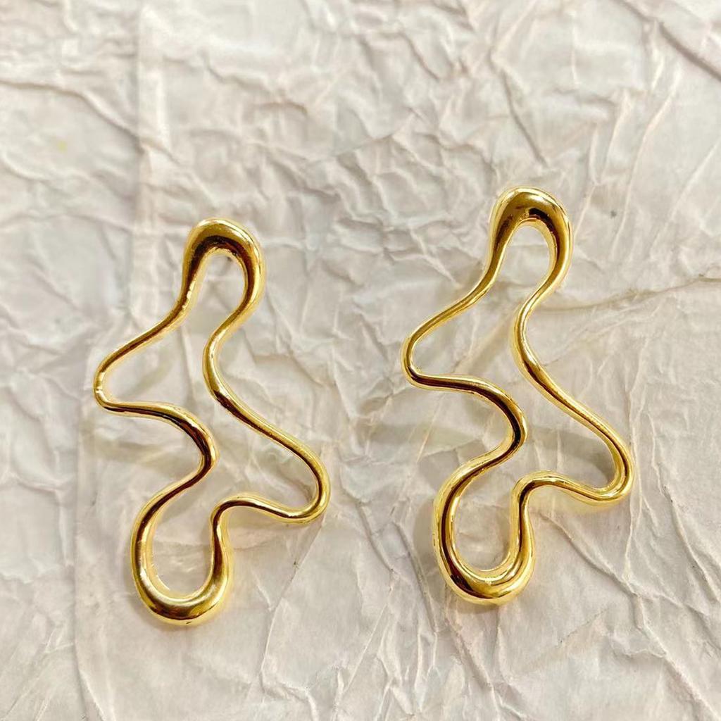 Minimalist Irregular Hollow Geometry Metal Stud Earrings Punk Statement Gold Color Earring Women's Charm Ear Jewelry