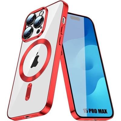 Case - for iPhone - 15 Pro Max - Shockproof - Transparent - Red Magnetic Circle
