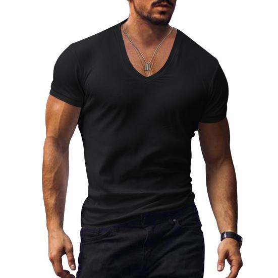 Men T-shirt V-neck Solid Color Sweat Absorption Breathable Extra Soft Dress-up Washable Summer Slim Fit Men Shirt Top for Men