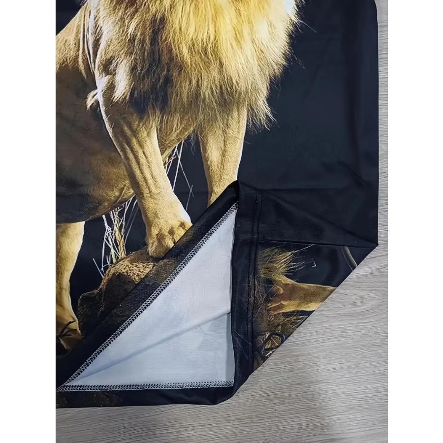 Letní nálada Lví potiskové tričko - Pružný kulatý výstřih, Ležérní pouliční měkký prodyšný pohodlný střih, Ideální pro letní vycházky Pánské módní tričko