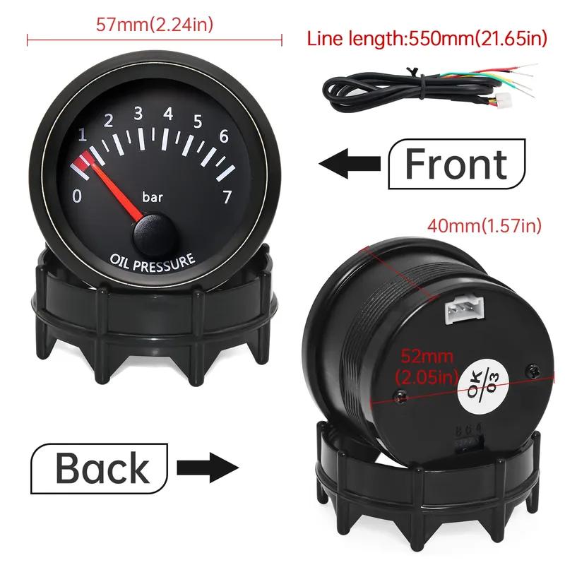 52mm Car Oil Pressure Gauge Sensors Modification 0-7 BAR Oil Pressure Meters for Truck Car 12V Oil Press Sensor M10x1 NPT1/8
