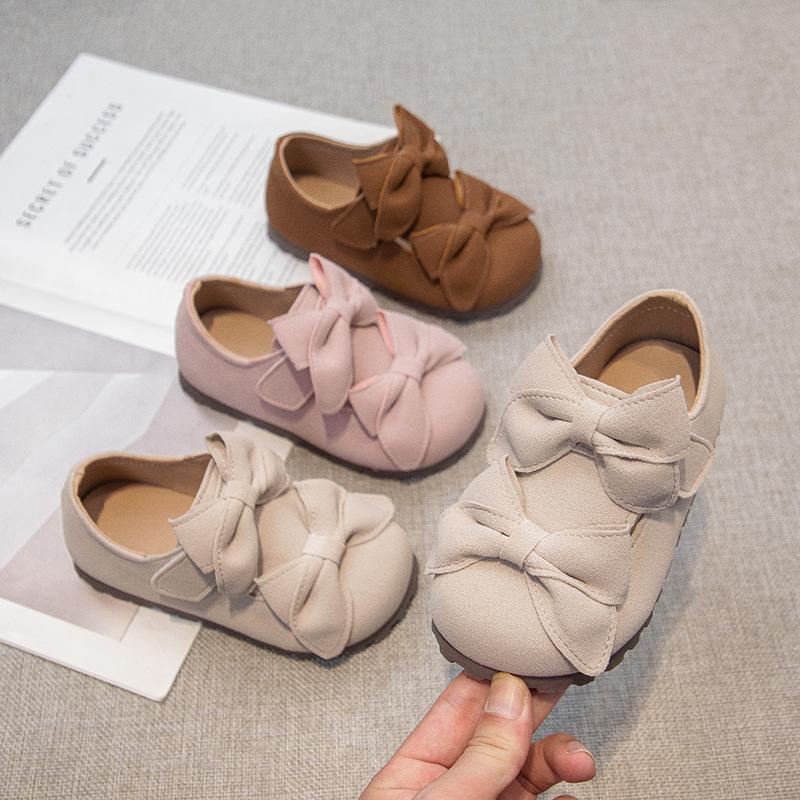 Girls' shoes Korean velvet leather Birkenstocks double bow princess shoes 2025 autumn new children's soft-soled non-slip shoes