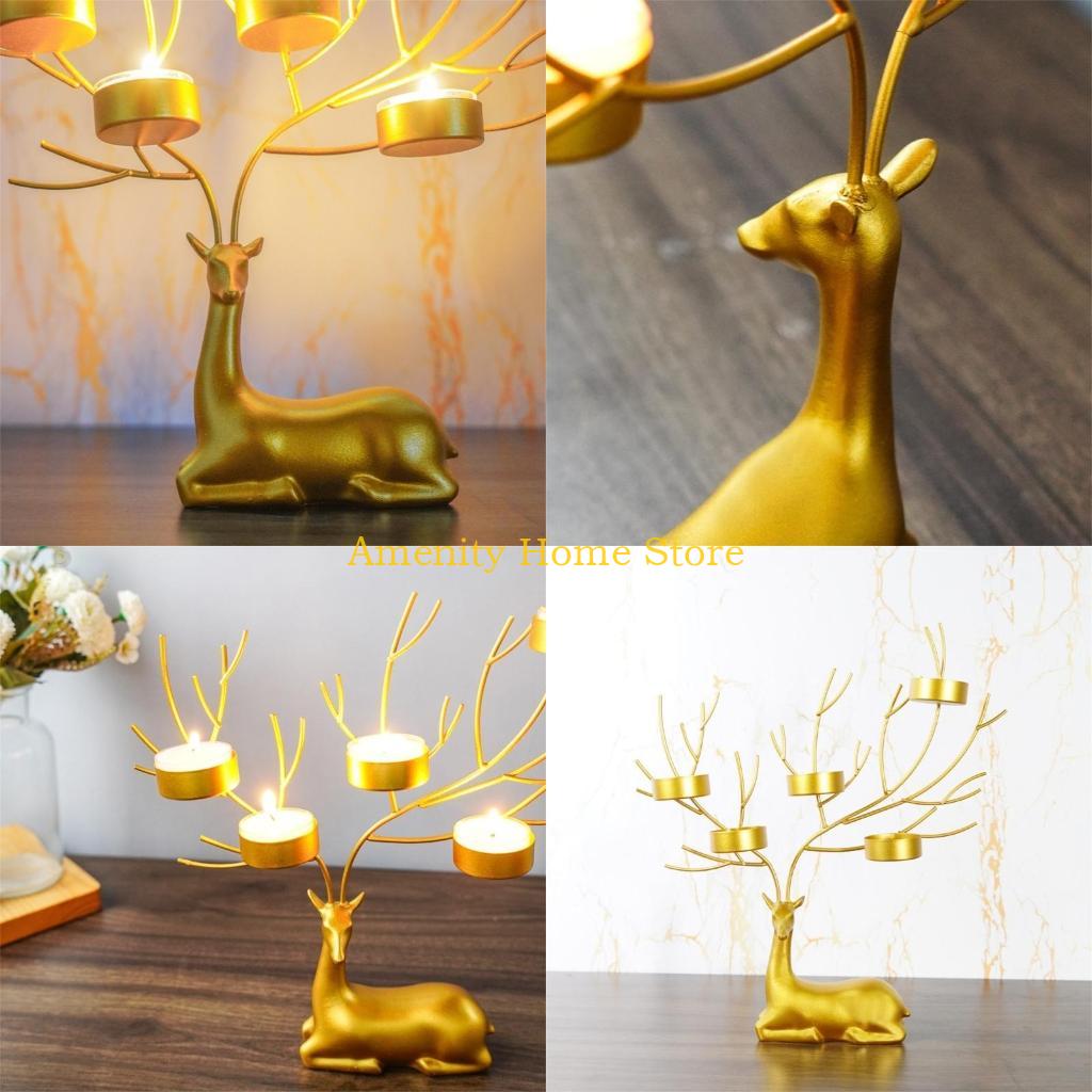 F26C Elk Candlesticks Iron Deer Candle Holder Christmas Decors Metal Wedding Candelabra for Table Centerpieces Desktops