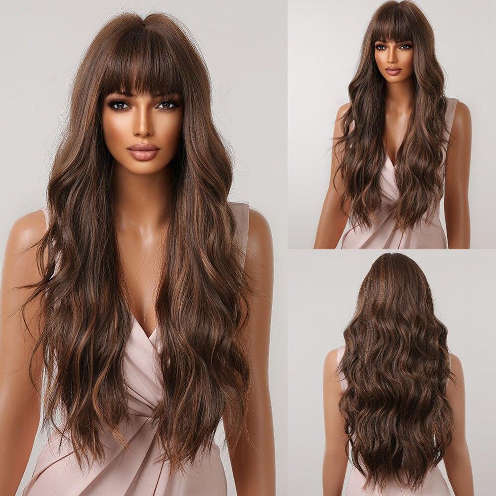 Long Natural Wavy Platinum Blonde Wigs with Bangs Cosplay Party Lolita Synthetic Wigs for Women Heat Resistant Fiber