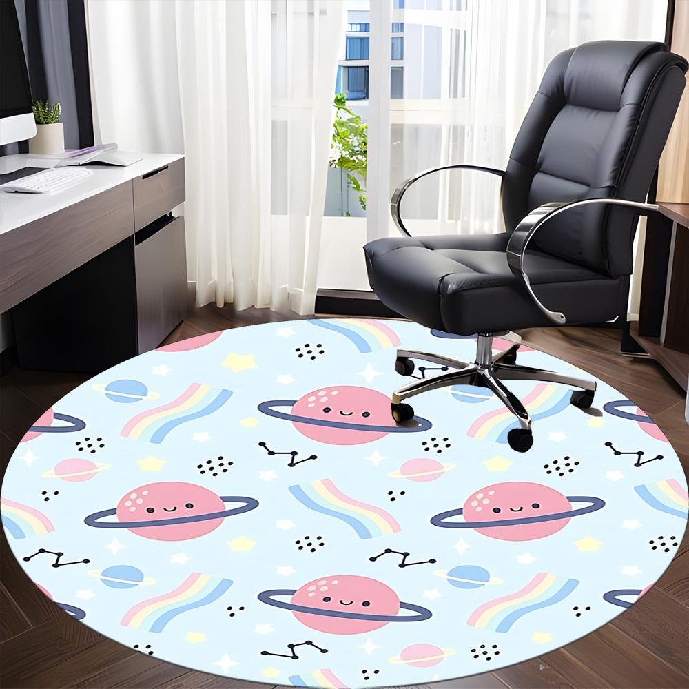 1pc Space Rainbow Pattern Office Round Rug, Carpet for Office, Gaming, Lightweight Round Floor Mat yy260208052
