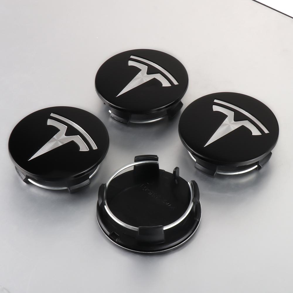 UBFMQ1 4pcs 56mm Black Silver Car Wheel Center Caps Rims Hub Cover Logo For Tesla Model 3 Y X S Hubcaps Auto Accessories