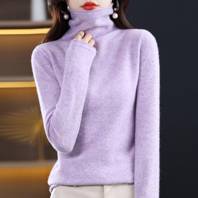 Women's Pure Wool Turtleneck Sweater - Autumn/Winter Fashionable Knitted Cashmere Pullover
