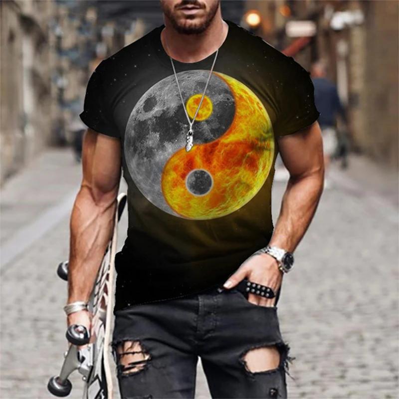 3D Tai Chi Yin Yang Printed Men's T-shirt, Street Fashion Personality,