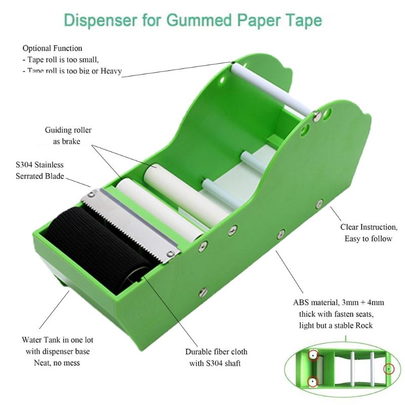 Water Activated Gummed Kraft Paper Tape Packaging Dispenser Green Kraft Paper Tape Cutter for Shipping Carton