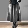 Women's Faux Leather Skirts Vintage High Wiast A Line Midi PU Leather Skirt for Women High Waisted Pleated Long A-line Swing Midi Skirt with Pockets
