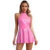 Women Wetlook Patent Leather Dress Tank Latex Shiny Party Mini Dress Clubwear