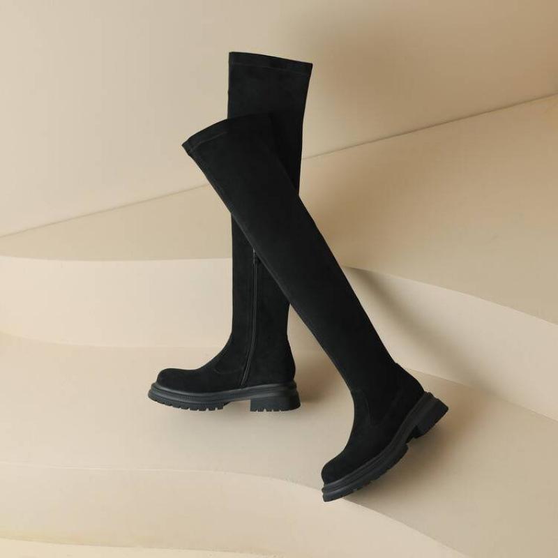 Autumn and winter suede Martin boots women's thick-soled large-size women's boots non-slip mid-heel round head square heel new suede over-knee boots