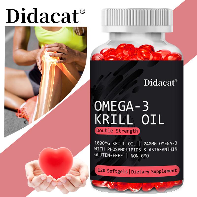 Didacat Omega-3 Krillolja Kosttillskott, 1000 mg, 240 mg Omega-3 med EPA & DHA, 120 Mjukgeler