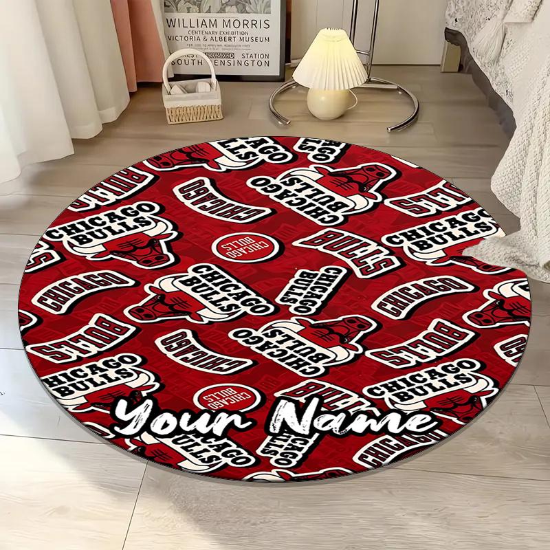 Custom Name Chicago Bulls Printed Round Rug Carpet Chair Rug Area Rug Entryway Doormats,for Office Chair Living Room Bedroom Kitchen Room.