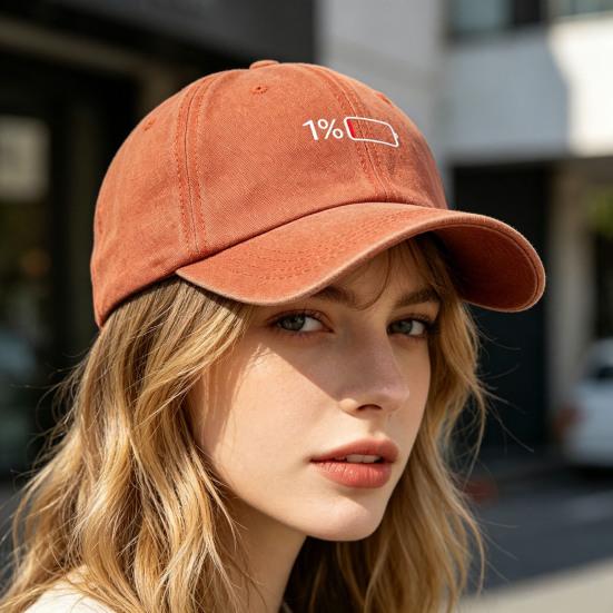 Low Battery Pattern Baseball Hat, Adjustable Back Buckle Retro Distressed Style Baseball Cap, Washed Cotton Fabric Outdoor Sunshade Cap