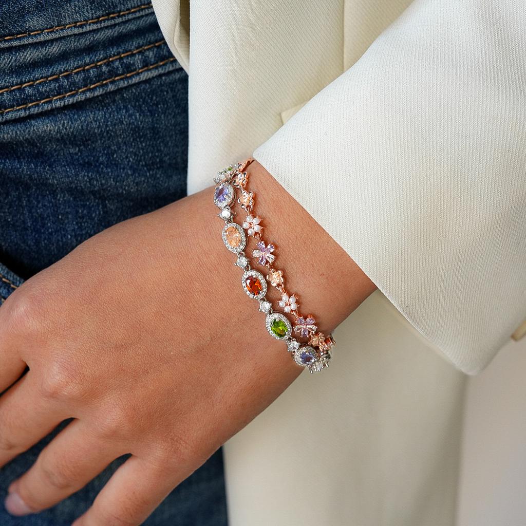 European and American Light Luxury Zircon Imitation Pearl Flower Oval Buckle Bracelet Retro Exquisite Jewelry