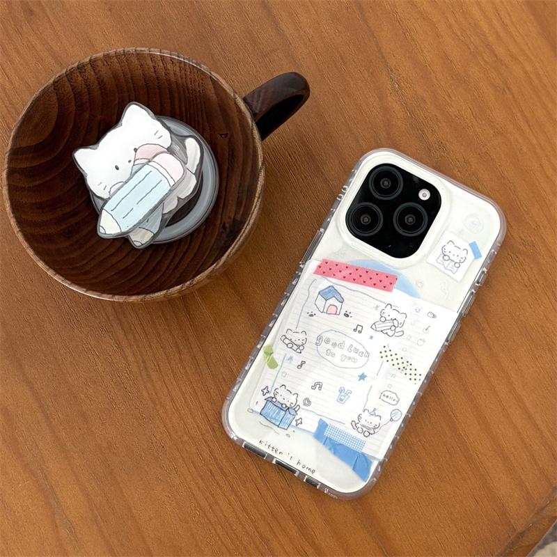 Korean Cute Cat Stand Holder For iPhone 16 Pro 14 13 15 Pro Max Magnetic Phone Case with Bracket For Magsafe Shockproof Cover