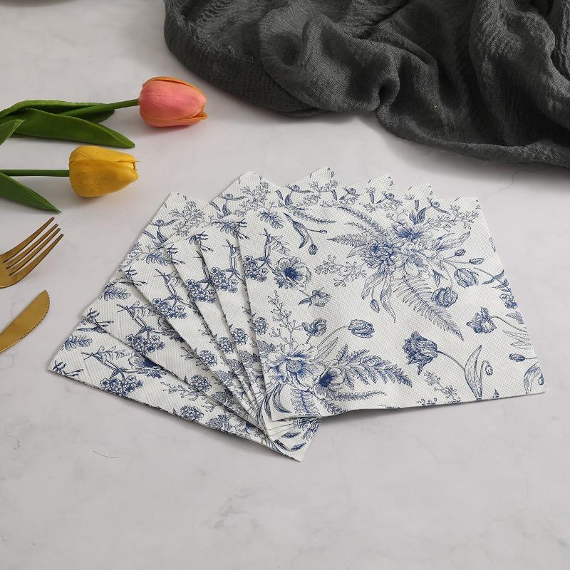 Party Napkins, 20pcs Blue White Floral Fern Pattern Paper Napkins - Scandinavian Style for Wedding Dinner Table Decor, Naturalis