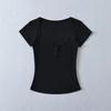 Women's Sweetheart Neck Short Sleeve T Shirt Slim Fit Basic Solid Color Tee