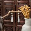 Retro Chinese Beaded Tassel Pearl Earrings for Women - Ethnic Hanfu Water Drop Ear Clips (No Piercing Required)