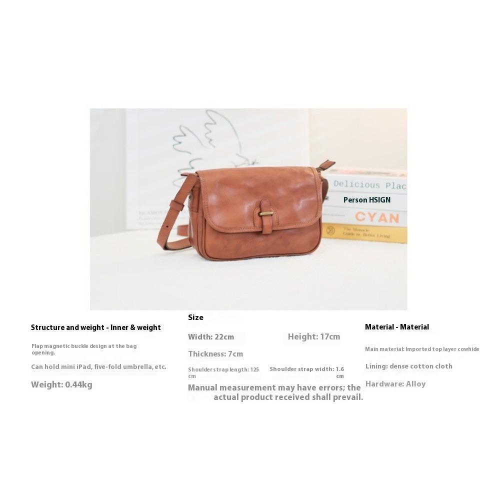 Textured Commuter Small Square Bag, Genuine Leather Retro Messenger Bag, Women's Cowhide Single Shoulder Japanese Mailman Women's Bag