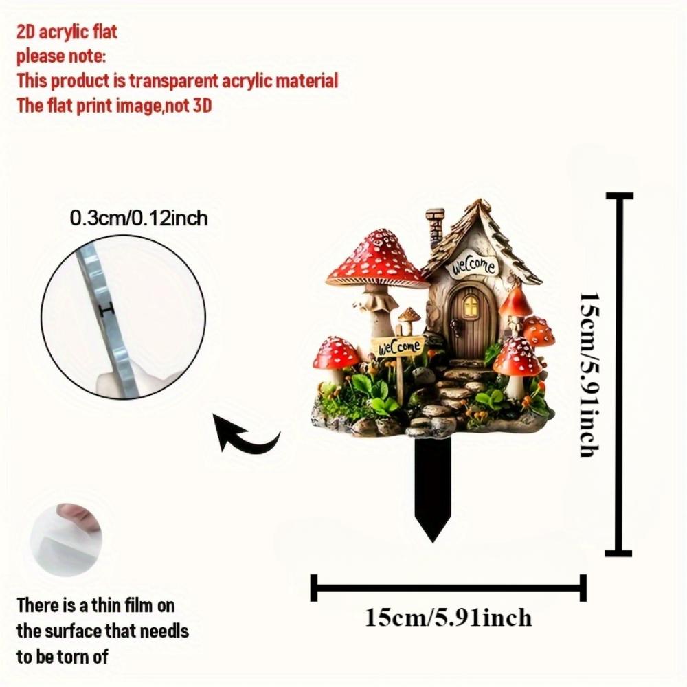 Wykwintny domek grzybowy, płaski akryl 2D, dekoracja, odpowiedni do ogrodu, trawnika, na zewnątrz, na Boże Narodzenie, Halloween