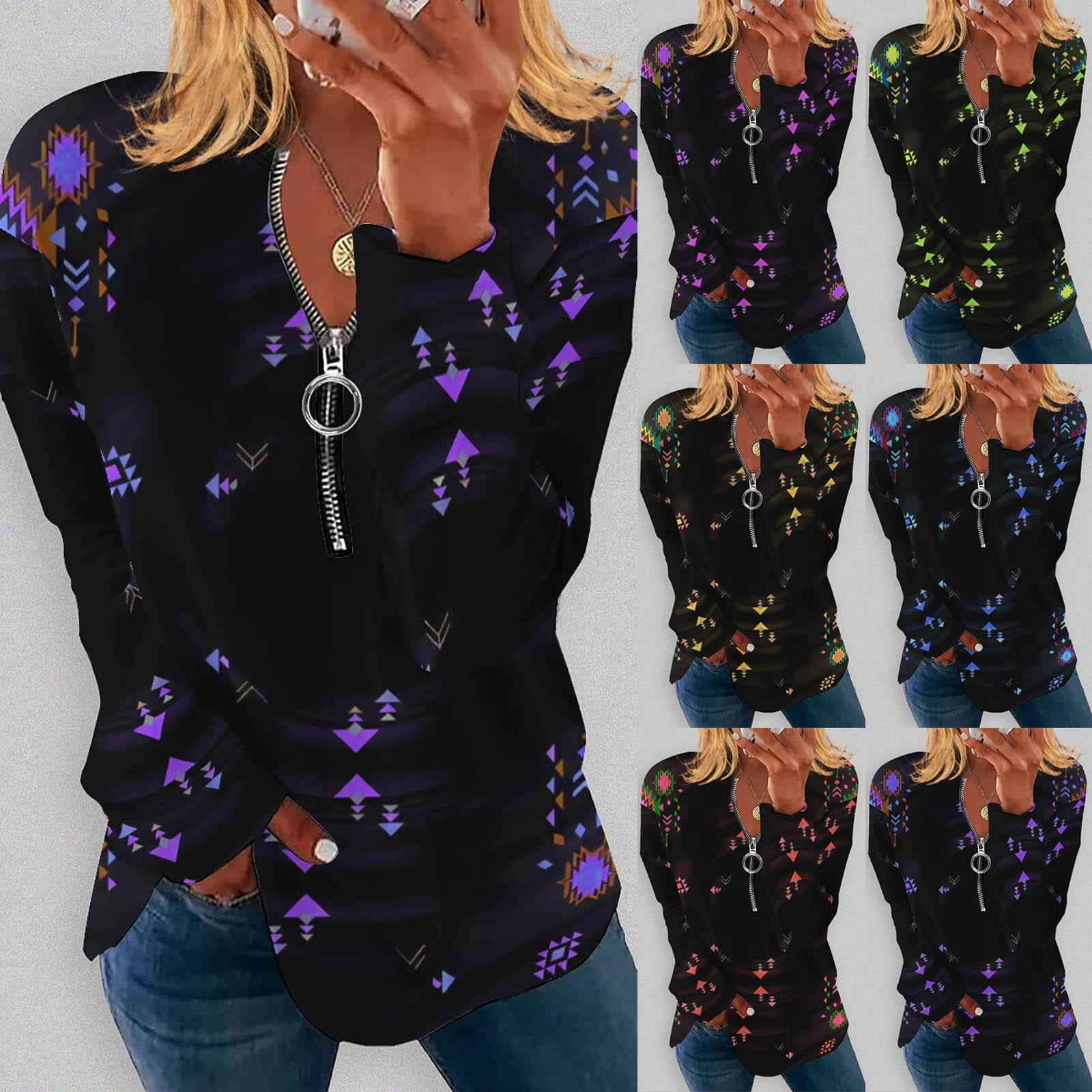 

Женская мода, повседневная толстовка с наклонным воротником и принтом, топ с длинными рукавами