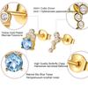 Unique Sky Blue Topaz White Round AAA Cubic Zircon Yellow Gold Plated 925 Sterling Silver Stud Earrings