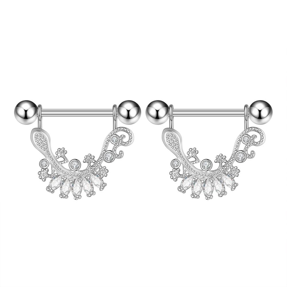 2pcs Butterfly Nipple Piercings Rings 16mm Length Bar Barbell Steel Crystal Nipple Shield Cover Heart Flower Tongue Body Jewelry