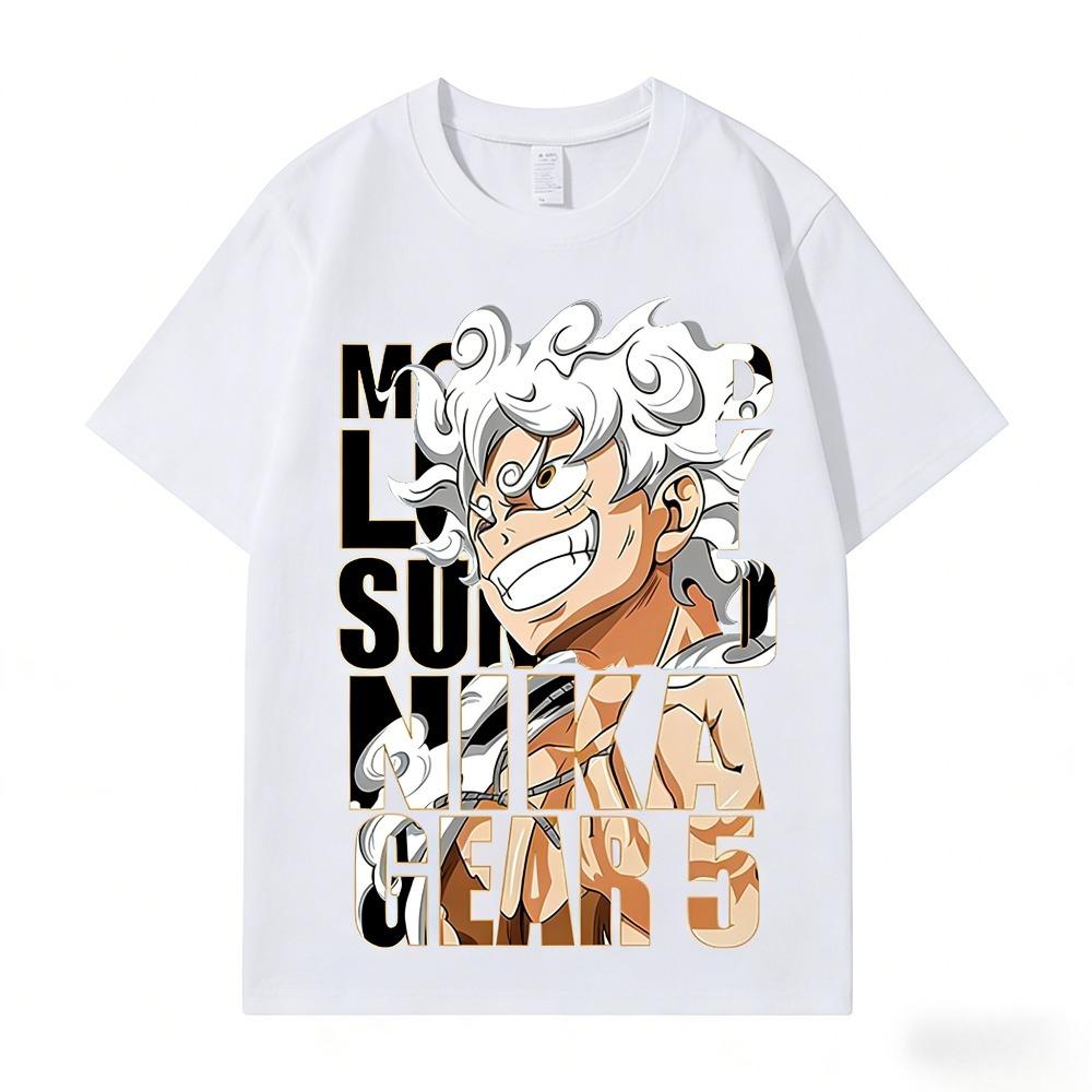 

One Piece Luffy Gear 5 Nika Unisex Tshirt 2026 Summer New Popular Anime Print American Casual Family Short Sleeved Top S