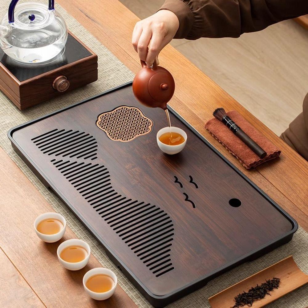 Cultural Accessory Bamboo Tea Tray with Water Storage Portable Dry Brewing Platform Tea Ceremony Platform Zen Meditation