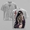Harajuku Fashion Anime Albedo T-shirt Overlord Printed Vintage Washed T Shirt Men Women Clothing Summer Casual Cotton Tee Cothes