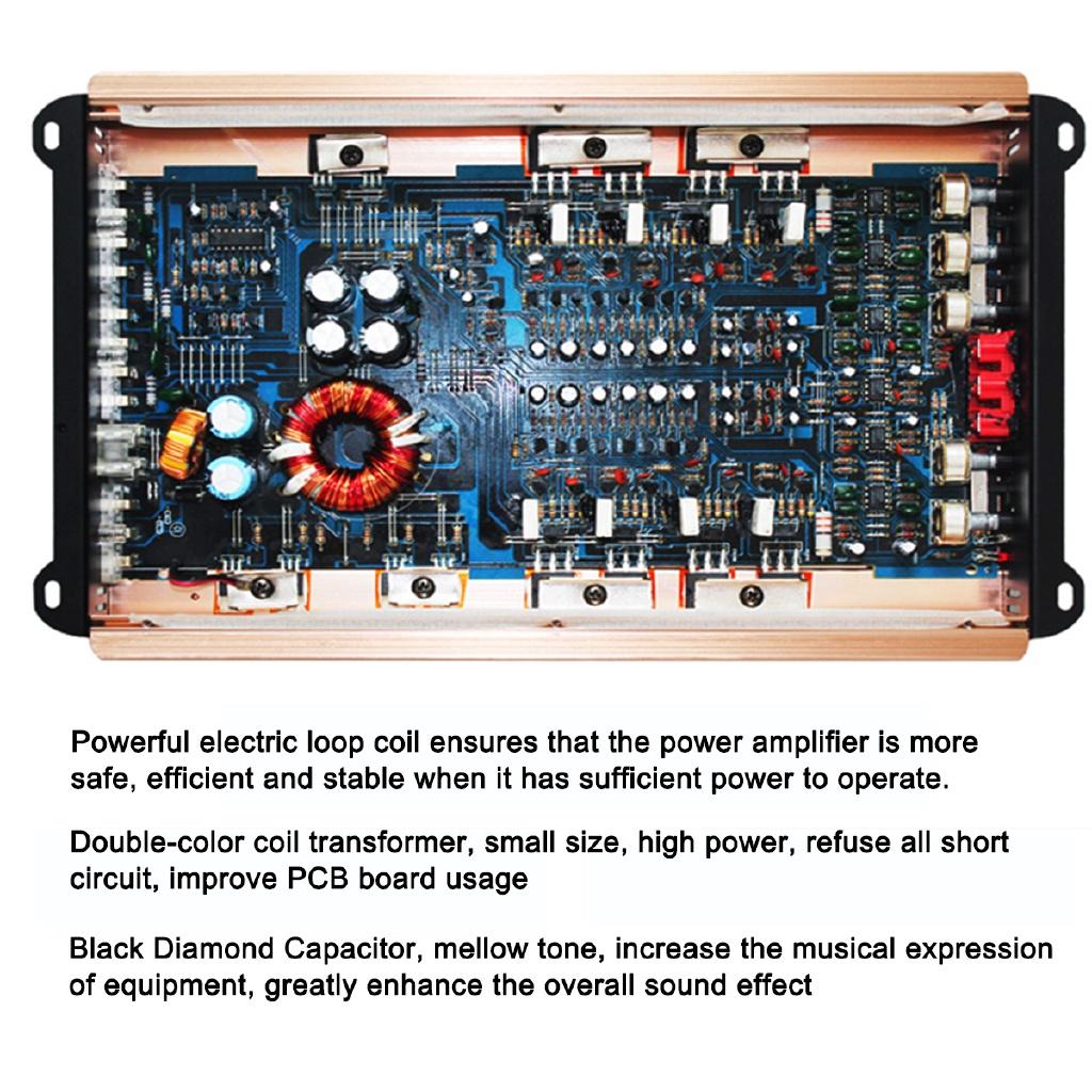 12V 4-kanals 4500W Bilstereo Forsterker Høy Effekt Bilforsterker Stereo Surround Lydtrohet Aluminiumlegering Subwoofer