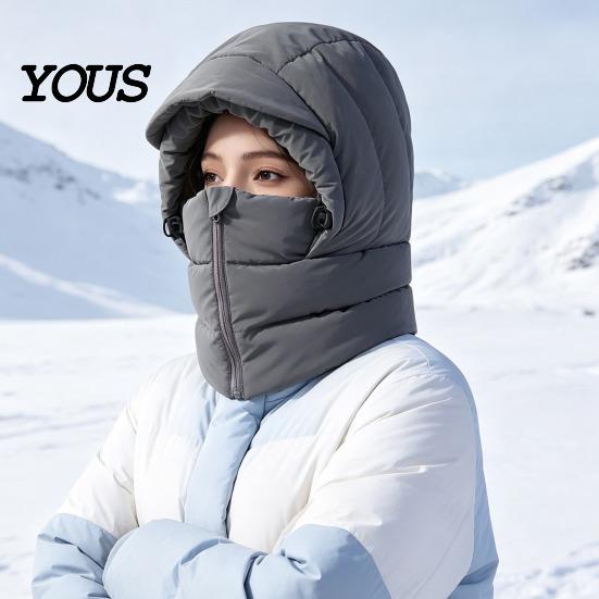 Outdoor Thermal Hat Women Winter Balaclava Hat, Wind-Resistant Zipper Face Mask for Cold Windproof Weather, Hooded Scraf Ski Cycling