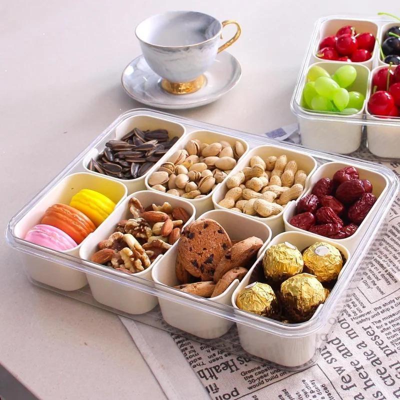 4/8 Grid Portable Snack Platters Organizer Divided Serving Tray with Lid and Handle with Reusable Snack Box Home Decor LS