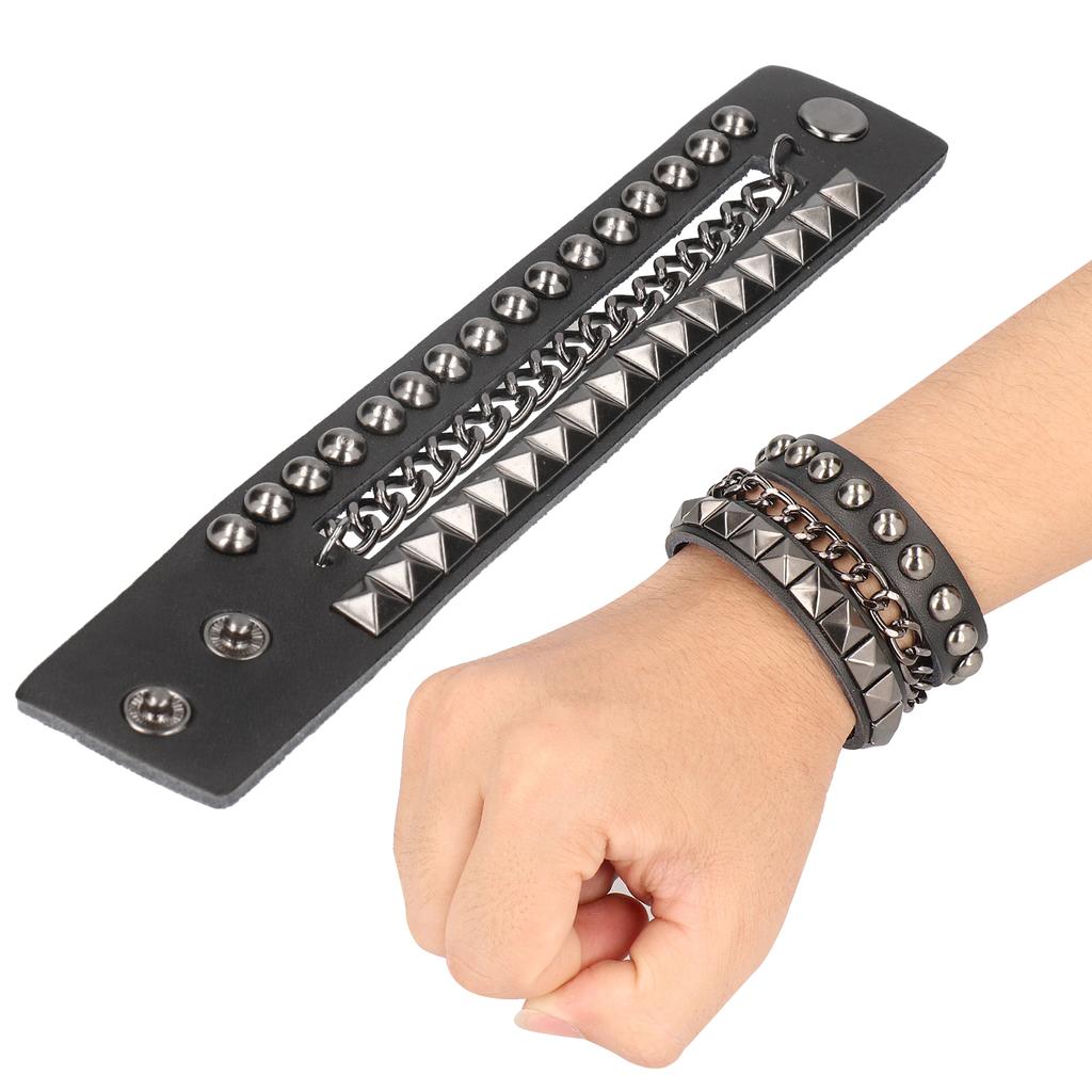 2 stk. punk armbånd vintage flerlags nagle motorsykkel imitert skinn mansjettarmbånd