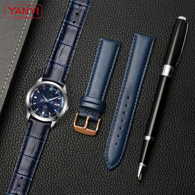 Bracelet en cuir véritable de couleur bleue pour bracelet de montre Citizen Rossini 14 16 18 20 mm 21 m 22 mm 23 mm en gros