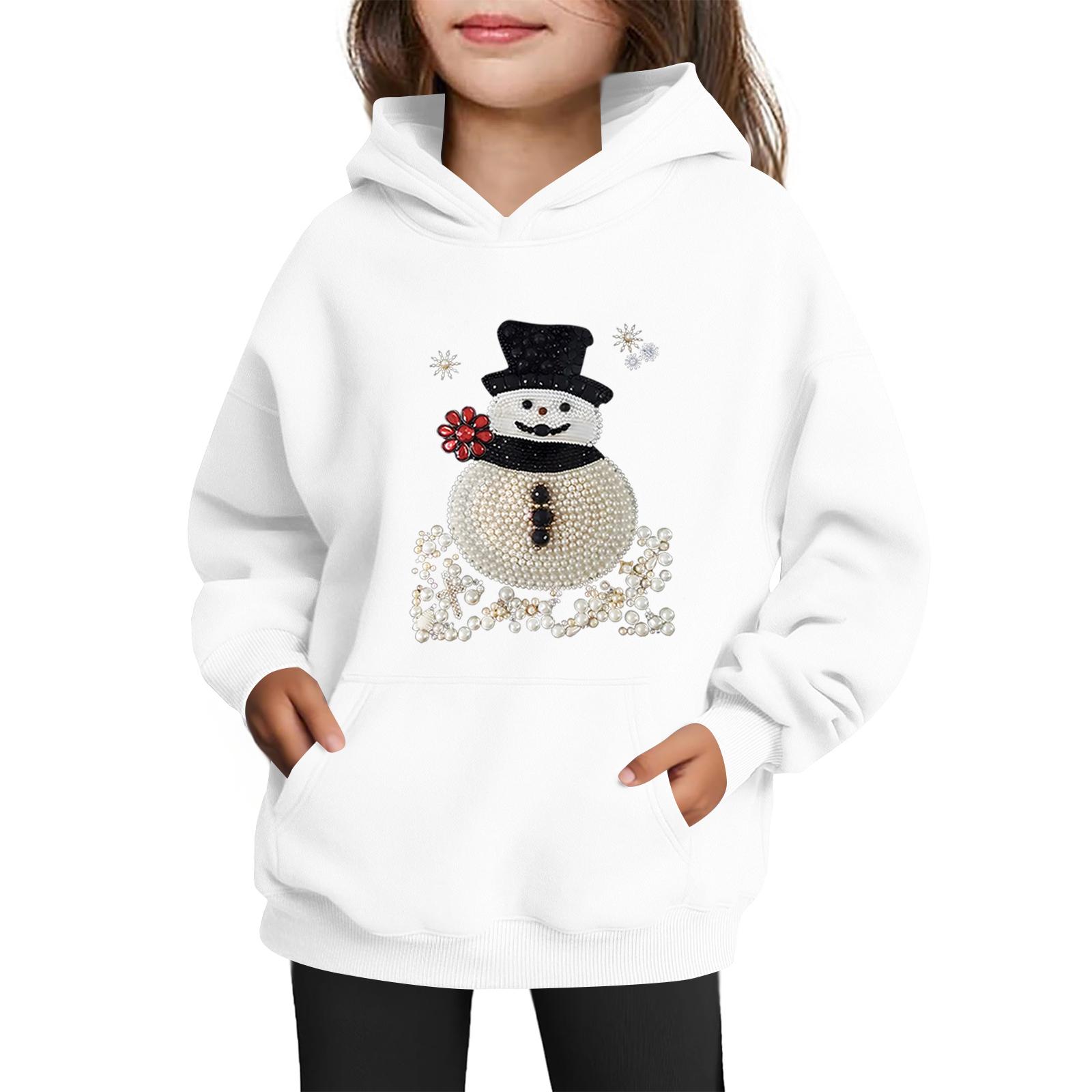 

Толстовки для девочек-подростков Худи с длинным рукавом на шнурке Пуловер Милое принтованное Худи оверсайз Рождество 160 белый