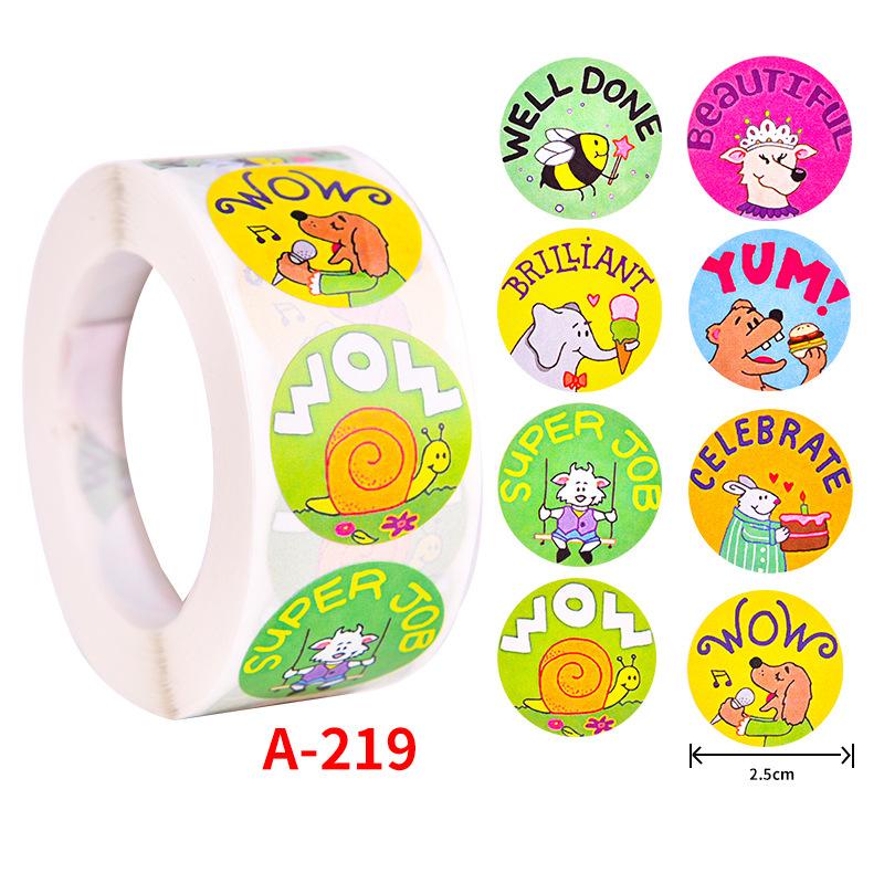 500Pcs Children's Cartoon Animal Stickers Baby Stickers Kindergarten Inspirational Little Red Flower Reward Roll Stickers