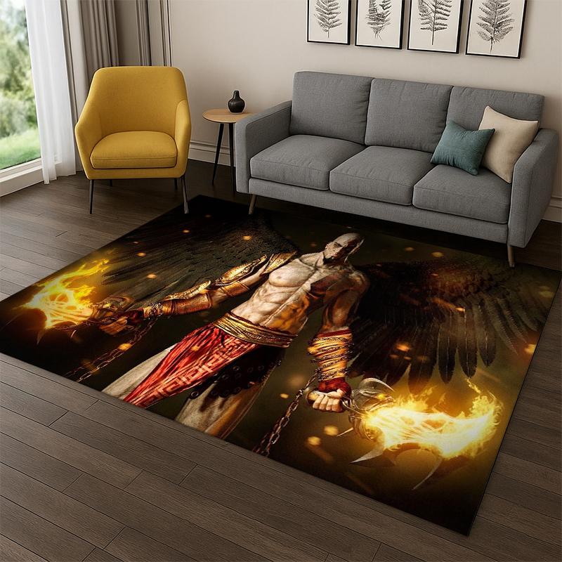 Retro God of War Game Kratos Carpet Rug for Bedroom Living Room Sofa Playroom Doormat Home Decor,Kid Area Rug Non-slip gift