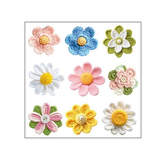 Crochet Yarn Flower Window Cling Waterproof PVC Double-Sided Knitting Flower Static Glass Sticker Spring Summer Decoration Decal