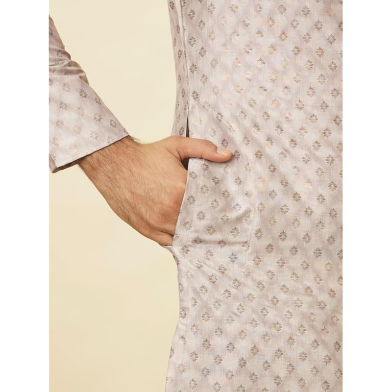 Manyavar Mens Walnut Art Silk Printed Kurta Pyjama Set