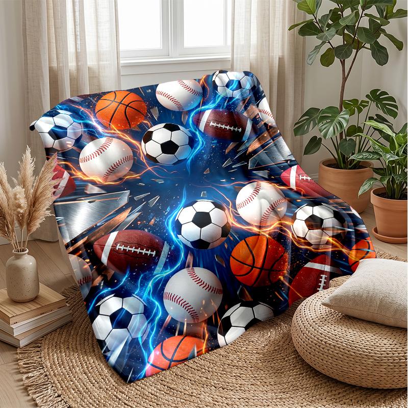 Sports Ball Collection Theme Blanket Lightweight Warm Flannel Blanket Decorative Throw Blanket for Home Decoration