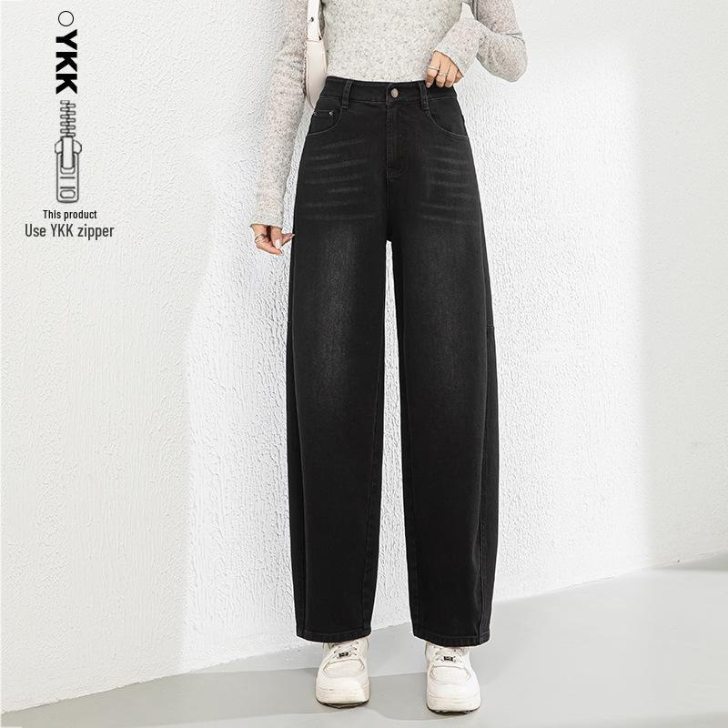 

Women s High-Waist Loose-Fit Black Scimitar Jeans - Spring 2025 Fashion L чёрный