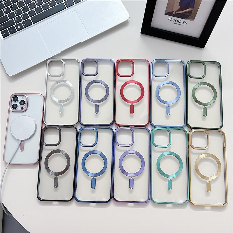 Luxury Plating Transparent Magsafe Magnetic Phone Case For Apple iPhone 11 12 13 14 15 Pro Max Soft Protection Cover On 14 Plus